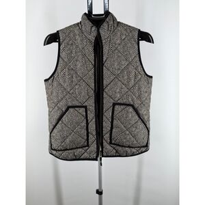J.Crew Excursion Quilted Vest Herringbone Black White Puffer Zip Womens S